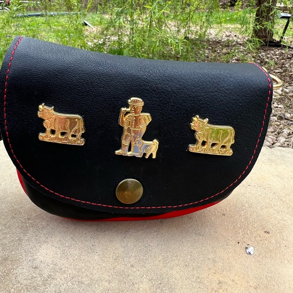 Appenzeller Black and Red Crossbody Bag with Gold Cow and Shepherd Accents